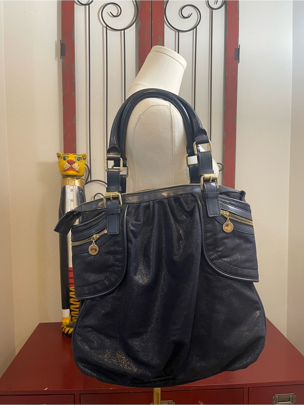 Stella McCartney Navy Gold Hardware Shoulder Tote Bag